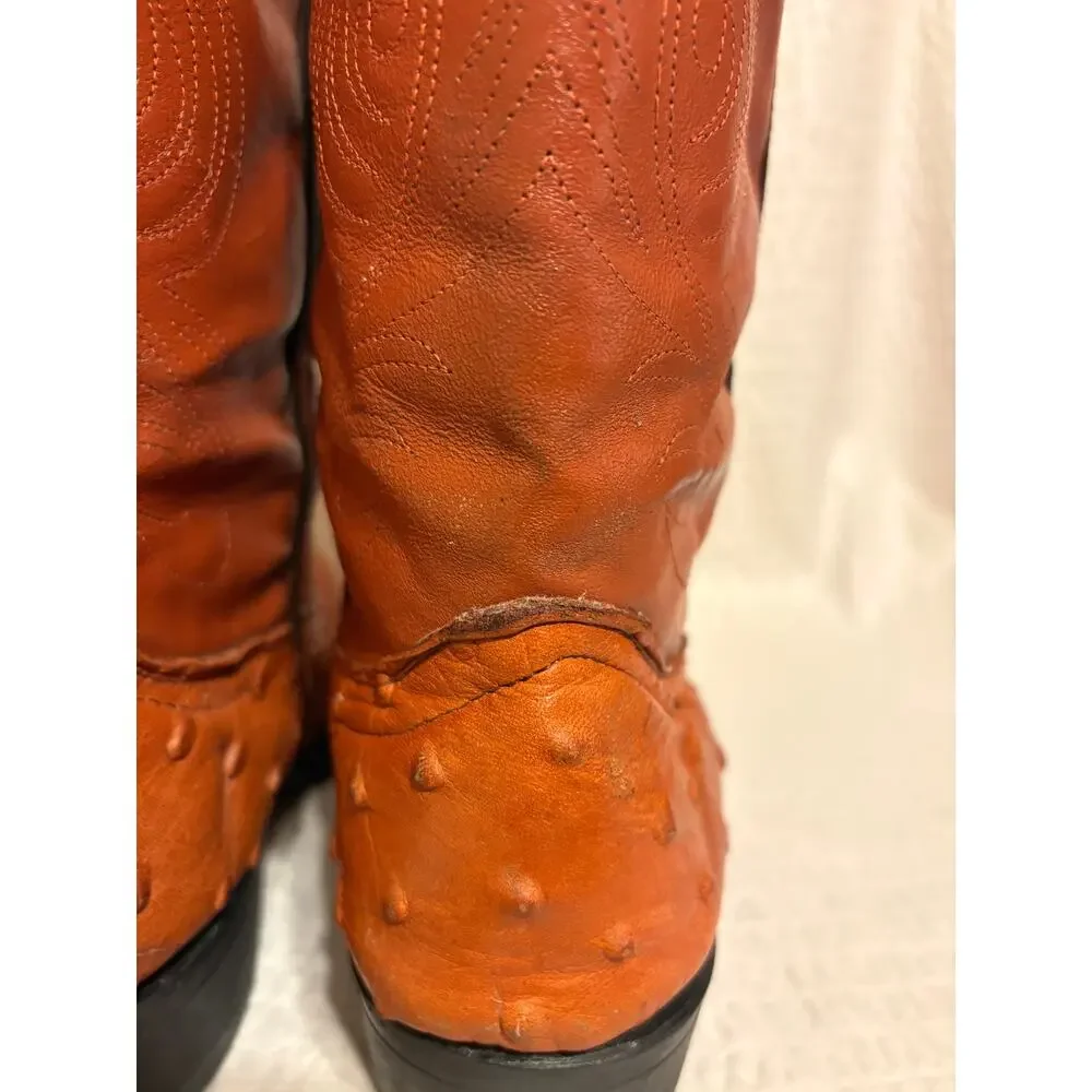 VTG Full Quill Ostrich Handmade Mexico Cowboy Boots Men’s 8.5 Mex 26.5 Cognac